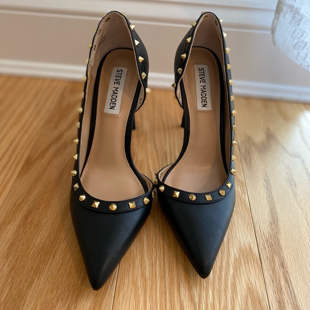Black Steve Madden Gold Stud Heels